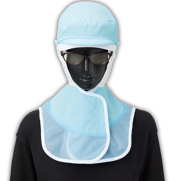 【食品工場制服衛生服】高温作業向け ロングフード帽【兼用】視認性が高いカラー展開　涼しい素材　スペック