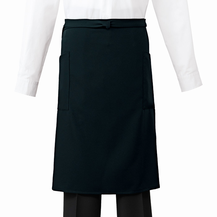 【飲食店販売店制服】原着糸KEEP BLACK腰下ミドルエプロン【兼用】洗濯・日光・漂白剤にも負けない美しい黒　スペック