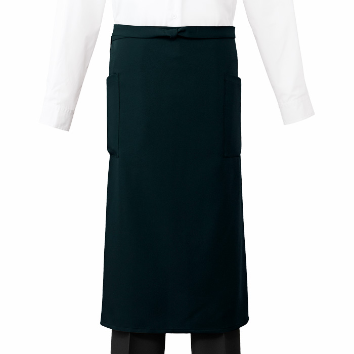 【飲食店販売店制服】原着糸KEEP BLACK腰下ソムリエエプロン【兼用】洗濯・日光・漂白剤にも負けない美しい黒　スペック