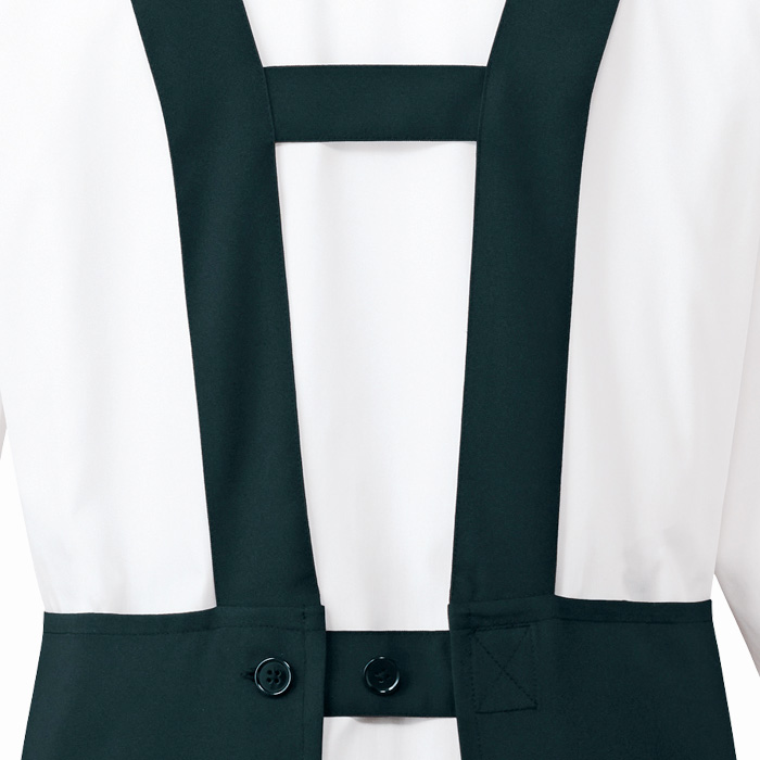 【飲食店販売店制服】 原着糸KEEP BLACK　胸当てH型エプロン【兼用】洗濯・日光・漂白剤にも負けない美しい黒　スペック