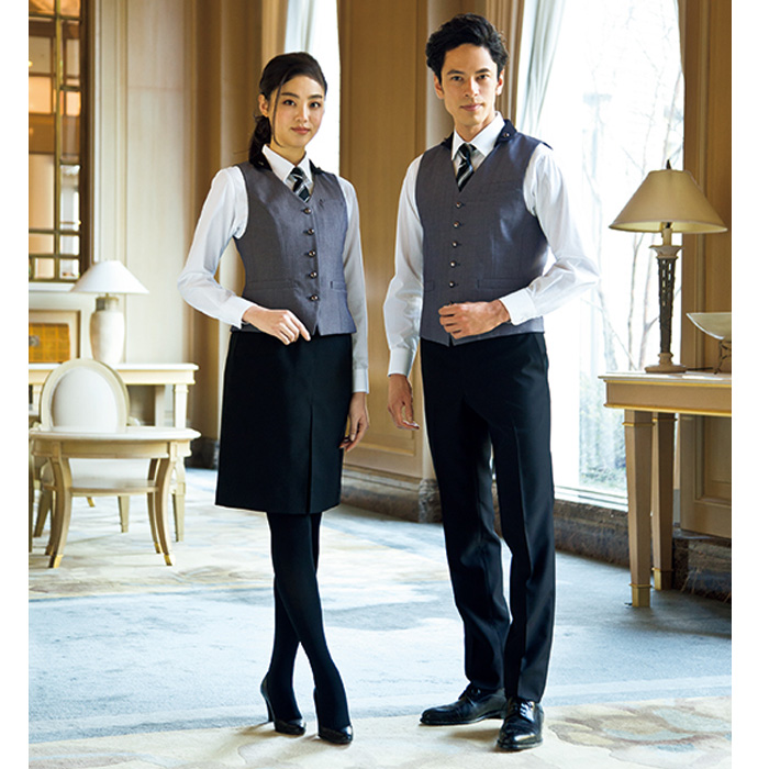 飲食店・サービス制服 　高級接客レディース(2色)　男女で揃えて使える　モデル着用例