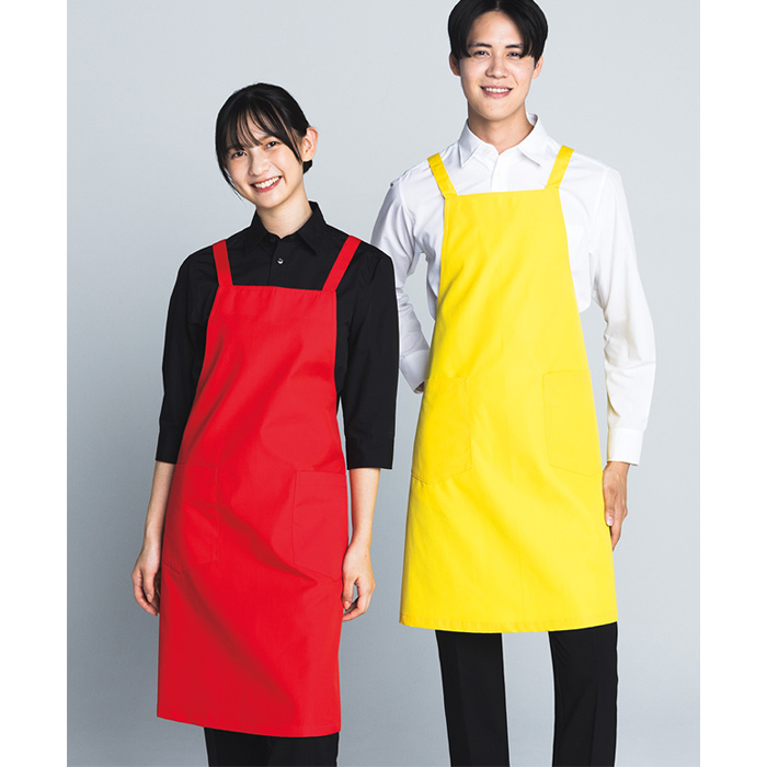タスキ胸当てエプロン【10色】撥水、軽くて丈夫な綿混素材 モデル
