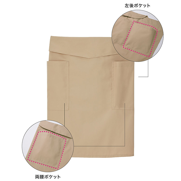 腰ひも隠れてスッキリ 腰下ミドルエプロン【10色】撥水、軽くて丈夫な綿混素材 スペック