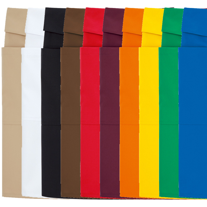 腰ひも隠れてスッキリ 腰下ミドルエプロン【10色】撥水、軽くて丈夫な綿混素材 スペック