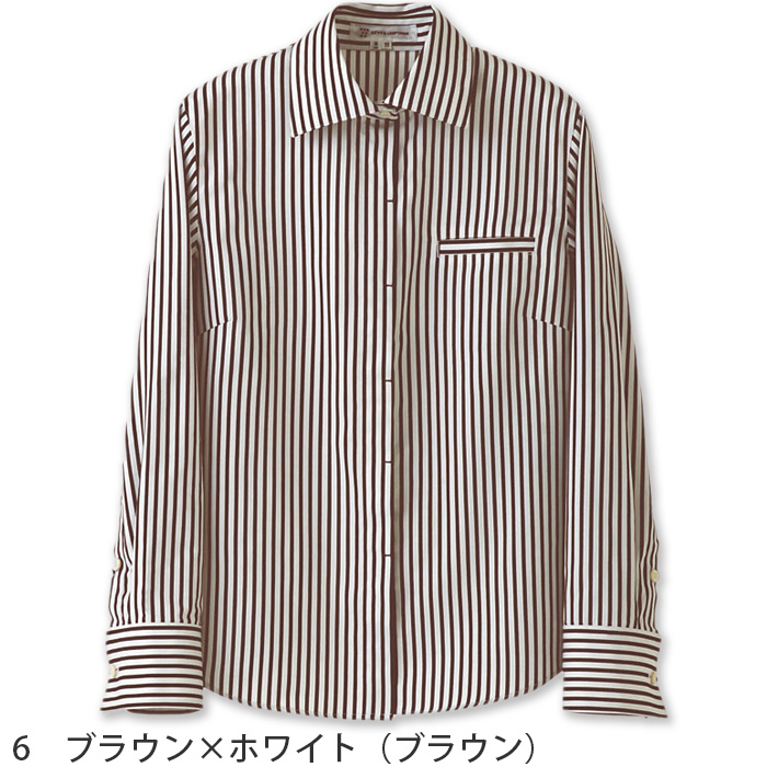 飲食店販売店制服　シャツ【女性用】3色　2つボタンの爽やかなストライプシャツ　先染めストライプ　色