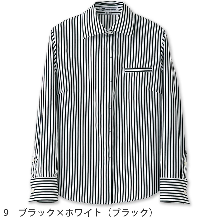 飲食店販売店制服　シャツ【女性用】3色　2つボタンの爽やかなストライプシャツ　先染めストライプ　色