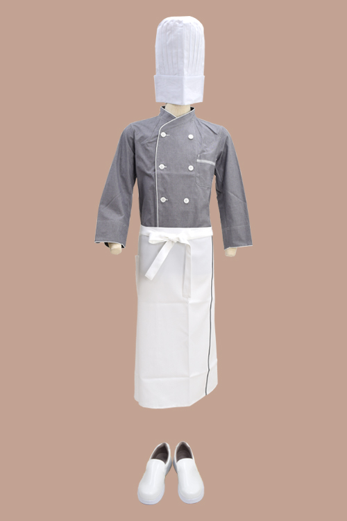 シックなグレーのコックシャツ 厨房・ホールスタイル 飲食店制服コーデ