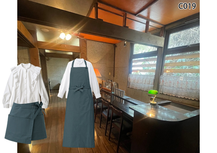 飲食店制服コーディネート　古民家風カフェにオススメ★レトロな雰囲気と現代的な雰囲気を融合させたスタイル